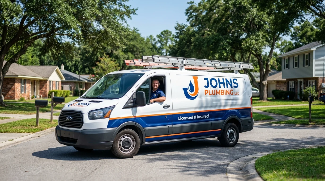 Johns Plumbing LLC service van in Hornell, NY