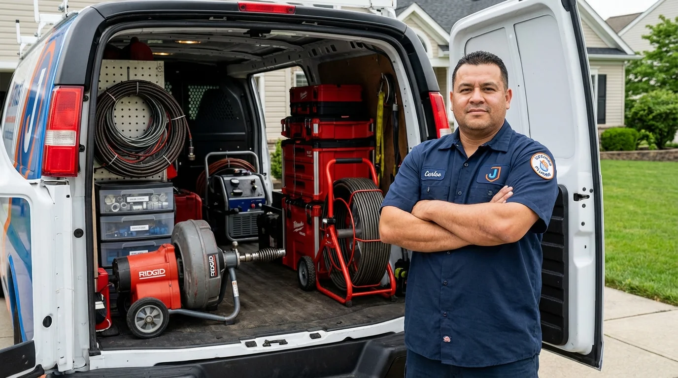 Professional drain cleaning equipment and Johns Plumbing LLC plumber in Hornell