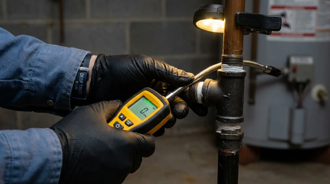 Gas leak detection with electronic sniffer by Johns Plumbing LLC in Hornell