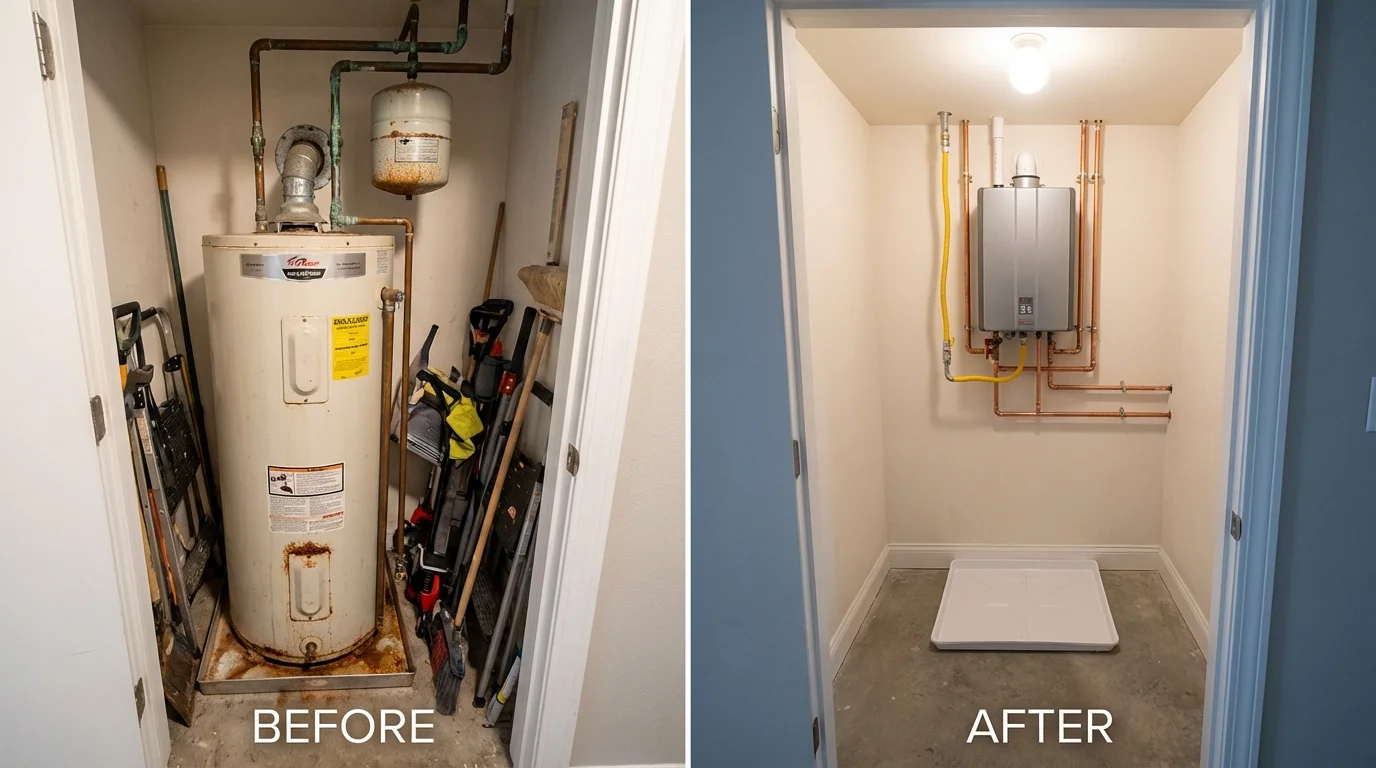 Tank water heater versus wall-mounted tankless unit comparison for Hornell, NY homeowners