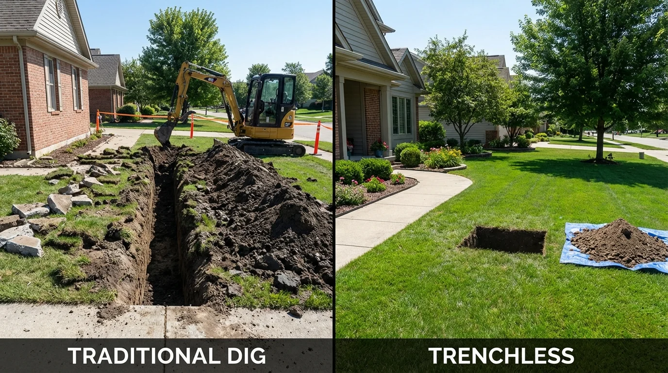 Trenchless sewer repair with minimal yard damage versus traditional excavation in Hornell, NY